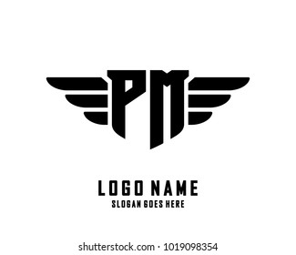Initial P & M wing logo template vector