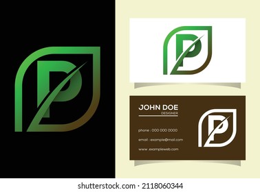 Initial P monogram alphabet with abstract leaf. Eco-friendly logo concept. Font emblem