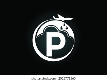 Initial P monogram alphabet with an airplane and cloud. Artificial rainmaking. Cloud seeding logo. Modern vector logo for the business, and company identity