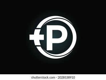 Initial P monogram alphabet in a circle with cross plus. Medical logo design concept. Font emblem. Logo for pharmacy, clinic, medical or healthcare business, and company identity