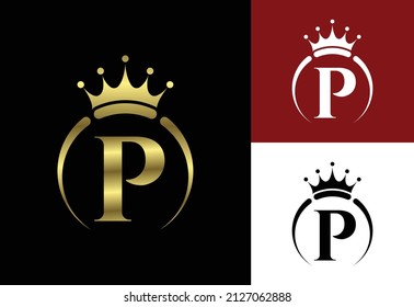 Initial P monogram alphabet with a crown. Royal, King, queen luxury symbol. Font emblem.