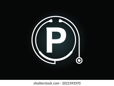 Initial P monogram alphabet with doctor stethoscope. Vector stethoscope logo or icon. Logo for medical and pharmaceutical business and company identity