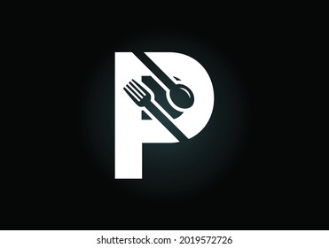 Initial P monogram alphabet with a fork, spoon. Font emblem. Modern vector logo for cafe, restaurant, cooking business, and company identity