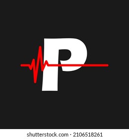 Initial p monogram alphabet with health Pulse. Heartbeat logo icon design vector. Font emblem. Logo for medical or health business, and company identity