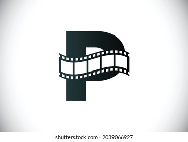 Initial P monogram alphabet incorporated with film reel. Video and movie logo concept. Font emblem. Logo for the entertainment business and company identity