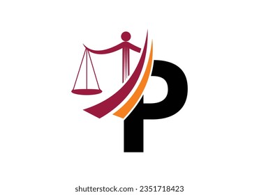 Alfabeto inicial de monograma P con símbolo de signo de escala de ley. Abogado Y Justicia, Abogado, Legal, Law Office, Escala, Plantilla De Logo