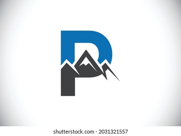 Initial P Monogram Alphabet With The Mountain Peak. Mountain Logo Sign Symbol. Font Emblem. Modern Vector Logo For The Business, And Company Identity