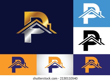 Initial P monogram alphabet with the roof. Home or house sign. Real estate logo concept. Font emblem. Modern vector logo for Real estate business and company identity.