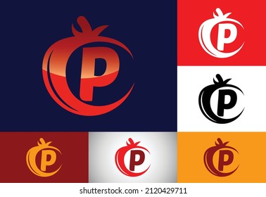 Initial P monogram alphabet with tomato. Tomato logo design template. Font emblem. Modern vector logo for organic food business, and company identity