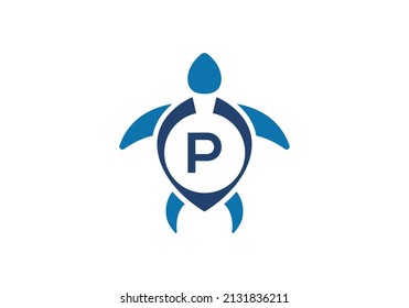 Initial P monogram alphabet with Turtle. turtle logo design vector template. Font emblem. Modern vector logo for business and company identity
