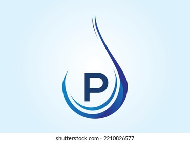 Initial P monogram alphabet with water drop in a spiral. Waterdrop logo design vector template. Font emblem. 