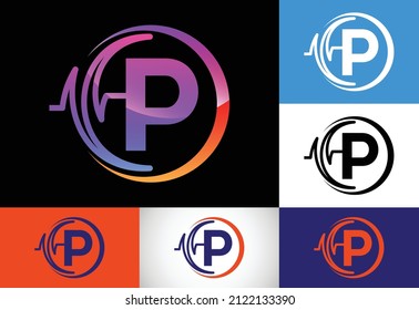 Initial P monogram with health Pulse. Heartbeat logo design. Logo for medical or health business