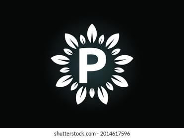 Initial P monogram letter alphabet with leaf wreath. Green leaf, flower logo design concept. Modern vector logo design for business, and company identity