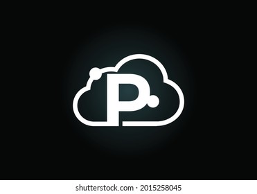 Alfabeto inicial de P monograma con la nube. Logo del servicio de proveedor de servicios de computación en nube. Diseño de logotipo vectorial de tecnología en la nube moderna para empresas e identidad empresarial.