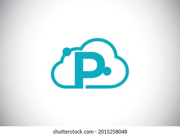 Anfangs-P-Monogramm-Buchstabenalphabet mit der Cloud. Dienstleistungslogo für Cloud-Computing-Anbieter Moderne Cloud-Technologie, Vektorlogo-Design für Unternehmen und Unternehmensidentität.