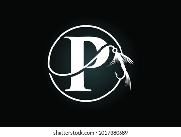 Alfabeto inicial de P monograma con gancho de pesca. Ilustración vectorial del concepto del logotipo de pesca. Diseño de logotipo moderno para tiendas de pesca, negocios e identidad empresarial.