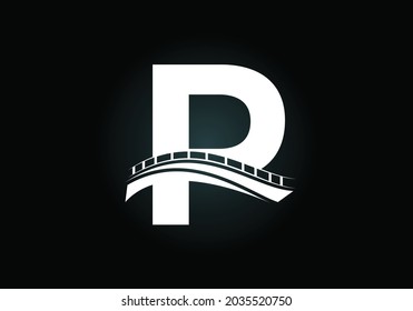 Alfabeto inicial de letra monocasco de P con signo de puente. Plantilla de diseño del logotipo del puente abstracto. Logo vectorial moderno para el negocio de la construcción y la identidad de la empresa.