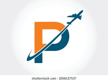 Initial P monogram letter alphabet with a travel logo design. Font emblem. Modern vector logotype for business and company identity.
