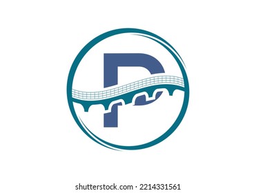 Initial P monogram letter alphabet with bridge sign. Abstract bridge logo design template. Modern vector logo for construction business.