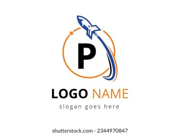 Initial P monogram letter alphabet with a Rocket logo design. Rocket icon. Font emblem. Modern vector logotype Template