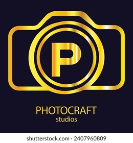 Alfabeto inicial de letra monograma P con un icono de cámara. Ilustración vectorial del logo fotográfico. Diseño de logotipo moderno para el negocio de la fotografía y la identidad de la empresa.