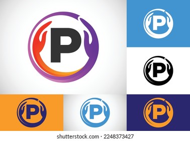 Initial P monogram letter with safe hands. Professional charity teamwork and foundation logo design