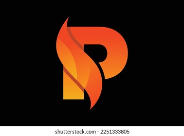 Anfangsbuchstaben des P-Monogrammes mit Swoosh oder Flamme. Flammen oder Swoosh-Design, Vektorgrafik