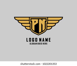 Initial P and N wing shield logo template vector