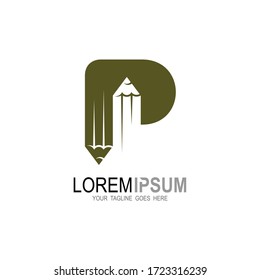 Initial P pencil logo template vector, Designer logo abstract pencil vector template