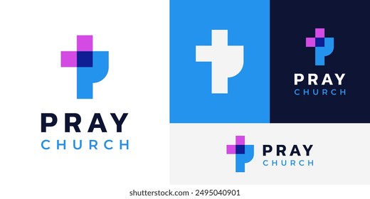 Initial P Pray Peace Cross Church Worship Hope Logo Design Branding Template