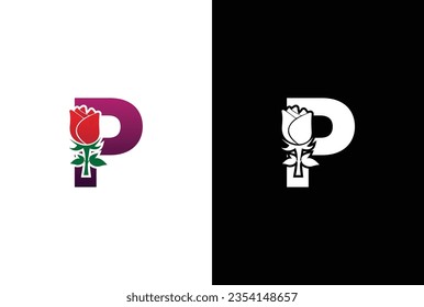 Initial P Rose logo. Letter P with rose for beauty and fashion logo. Beauty Rose Logo Vector Logo Design Template