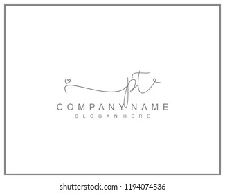 Initial P T handwriting logo template vector
