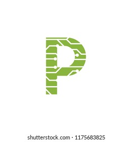 Initial P with technology logo concepts template vector