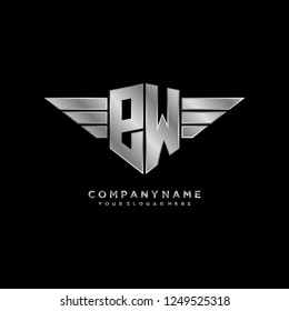 Initial P W wing logo template vector