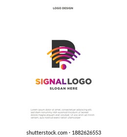 initial P wifi connection communication creative logo template vector illustration
