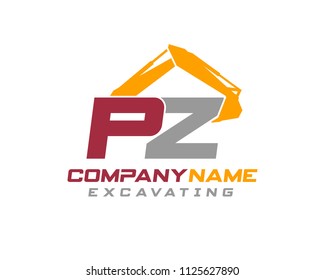 Initial P Z excavator logo concept vector with arm excavator template vector.