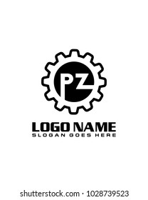 Initial P & Z gear logo template vector