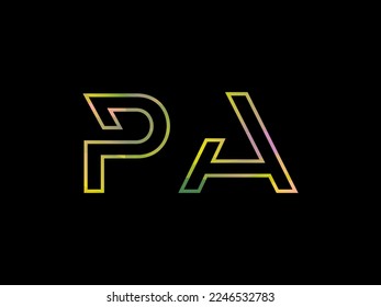 Logotipo de la carta PA inicial con un vector de textura arcoiris colorido