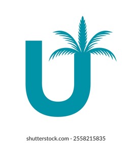 Initial palm Logo combine with letter U vector template