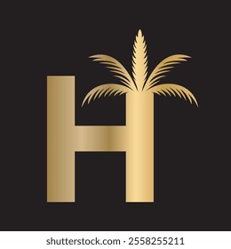 Initial palm Logo combine with letter H vector template
