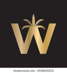 Initial palm Logo combine with letter W vector template