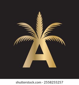 Initial palm Logo combine with letter A vector template