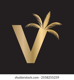 Initial palm Logo combine with letter V vector template