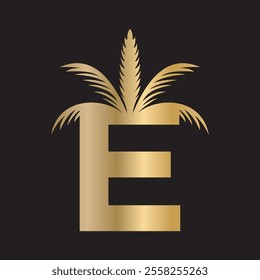 Initial palm Logo combine with letter E vector template