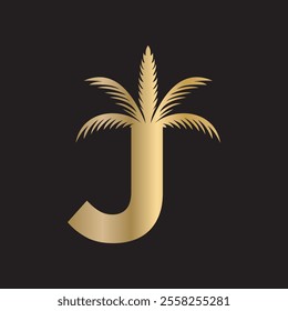 Initial palm Logo combine with letter J vector template