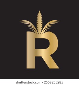 Initial palm Logo combine with letter R vector template