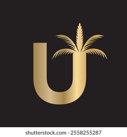 Initial palm Logo combine with letter U vector template