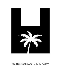 Initial palm tree  Logo combine with letter H vector template