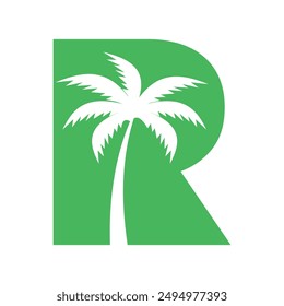 Initial palm tree  Logo combine with letter R vector template