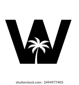 Initial palm tree  Logo combine with letter W vector template